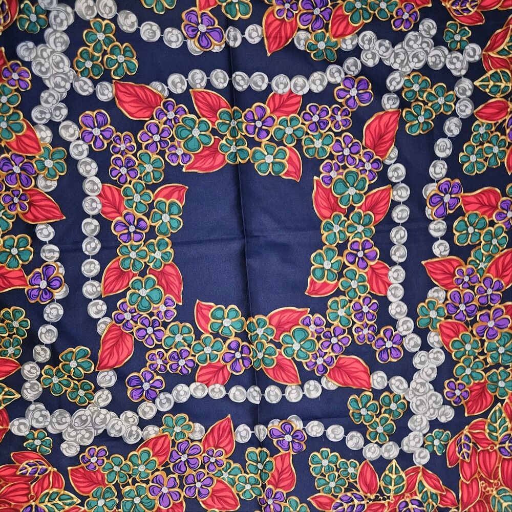 Chanel (Authentic) Multicolor Jewel Floral Print Large Silk Scarf w/ Tag VGUC - Picture 3 of 8